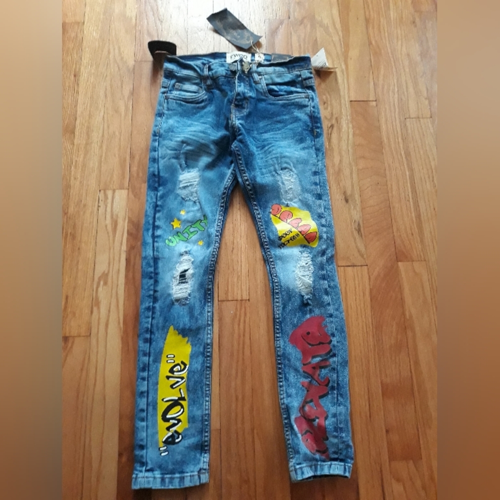 Trendy Distressed Boy's Graphic Skinny Denim Jeans